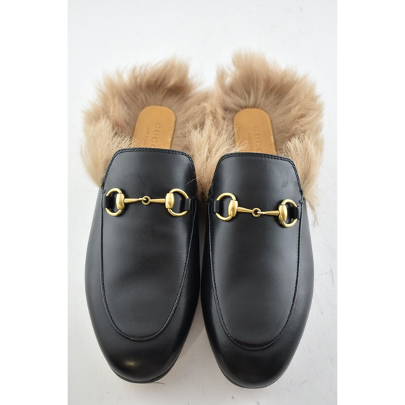 Gucci Princetown Black Leather Fur Loafer Slide Slip On Mule Slipper Flat 36 - Picture 7 of 12